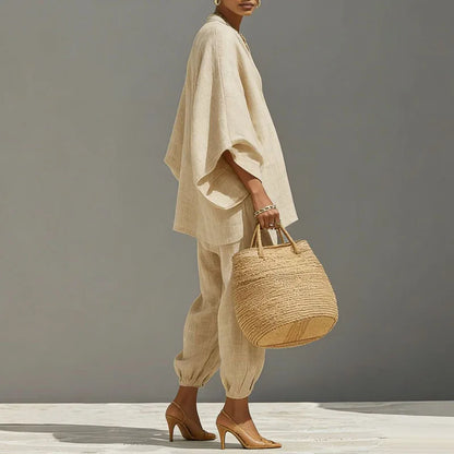 Cordella Women's Linen Pants Set Beige