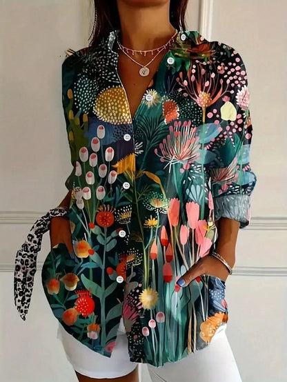 Women's Abstract Print Blouse Button Front