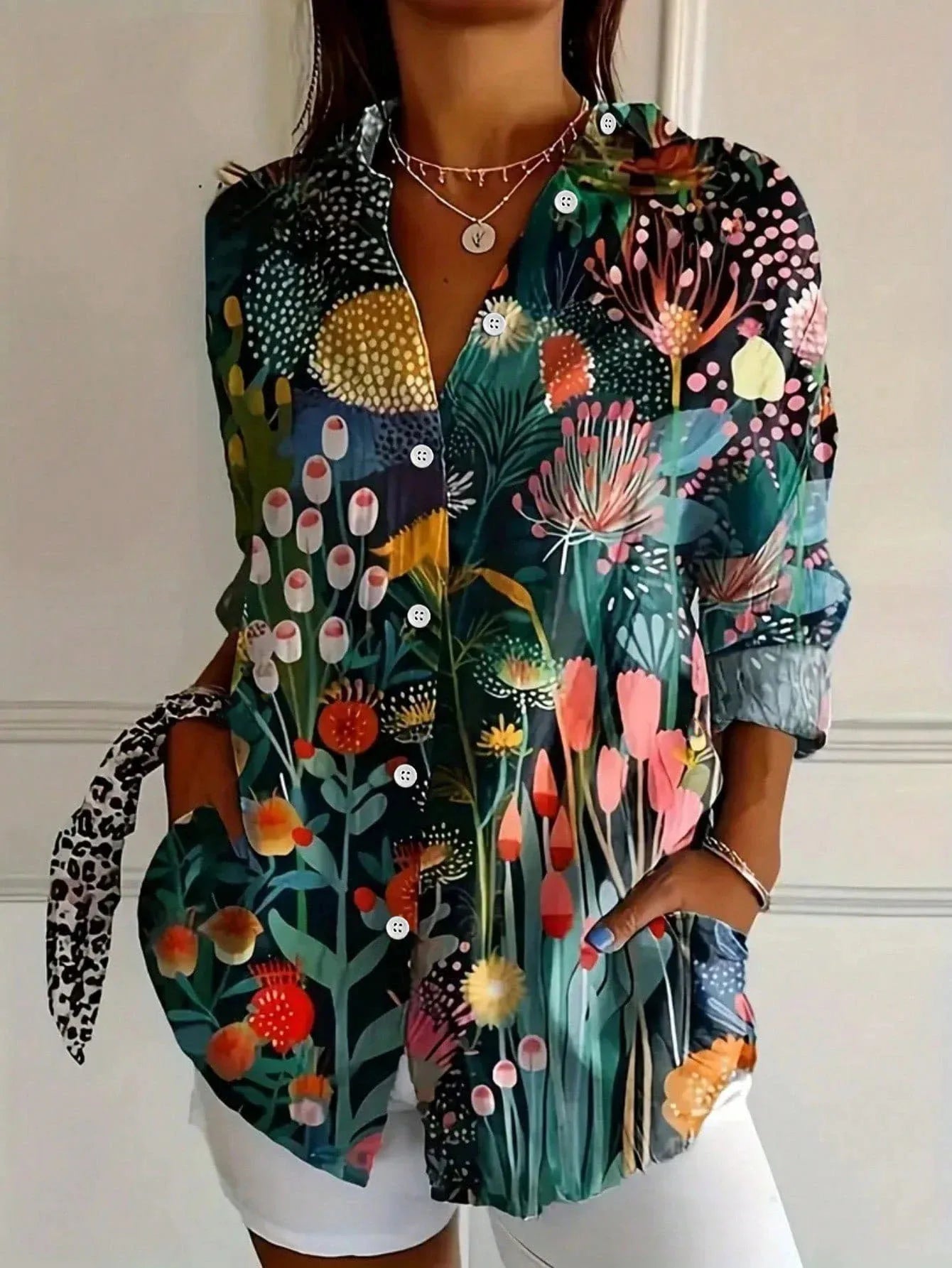 Women's Printed Button-Front Blouse