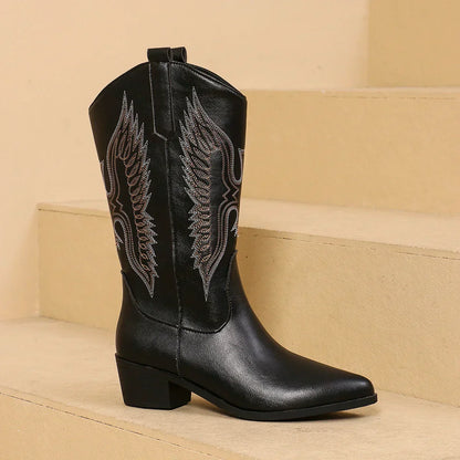 Women's Embroidered Pointed Toe Boots
