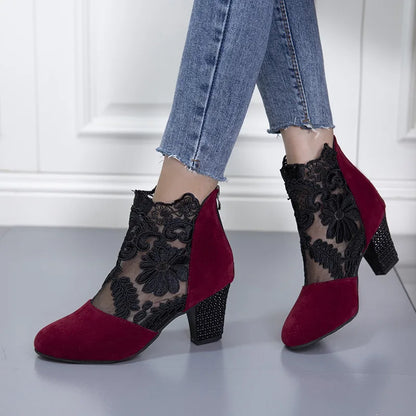 Women's Lacy High Heel Mesh Boots