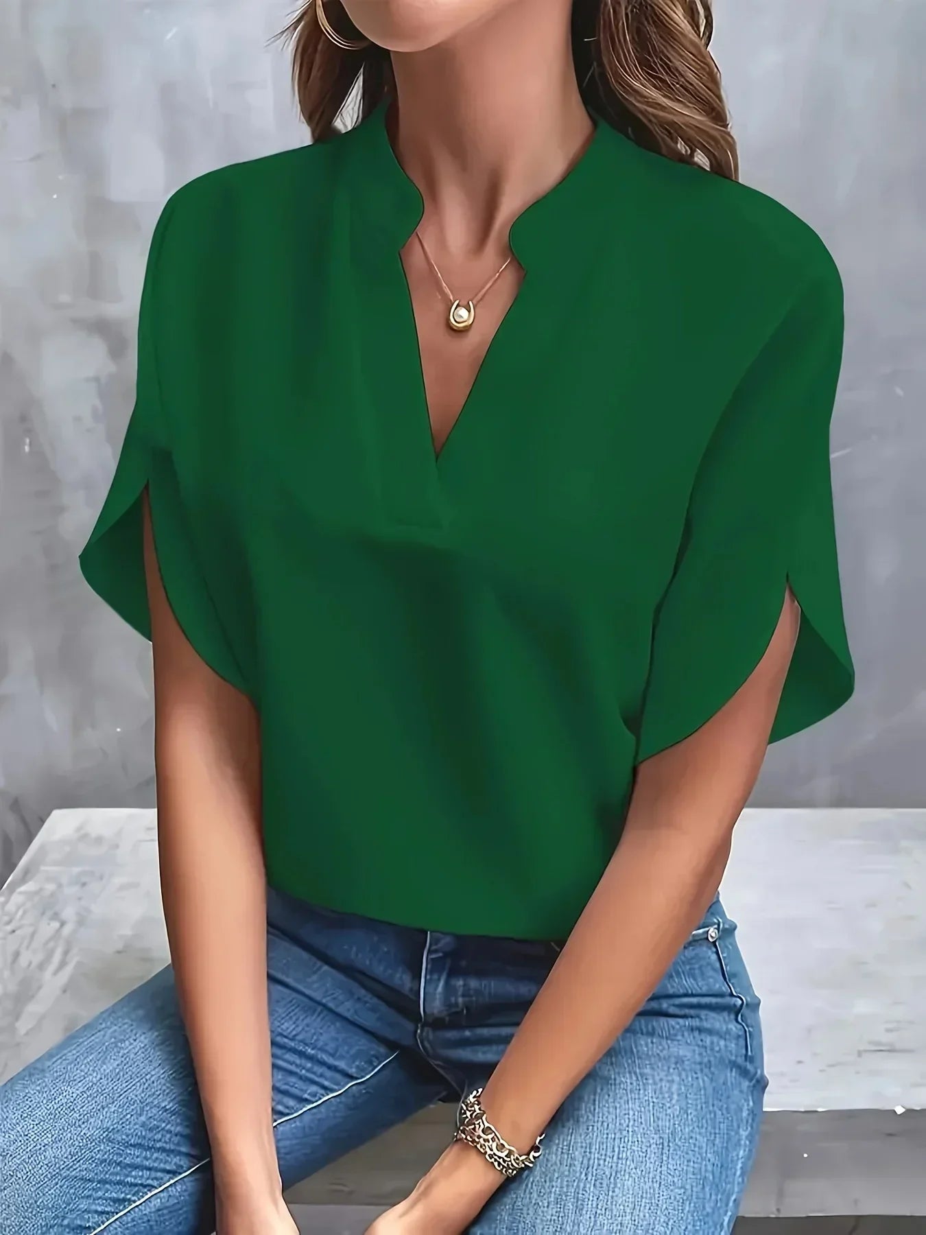 Women's Short Sleeve Split Neck Blouse