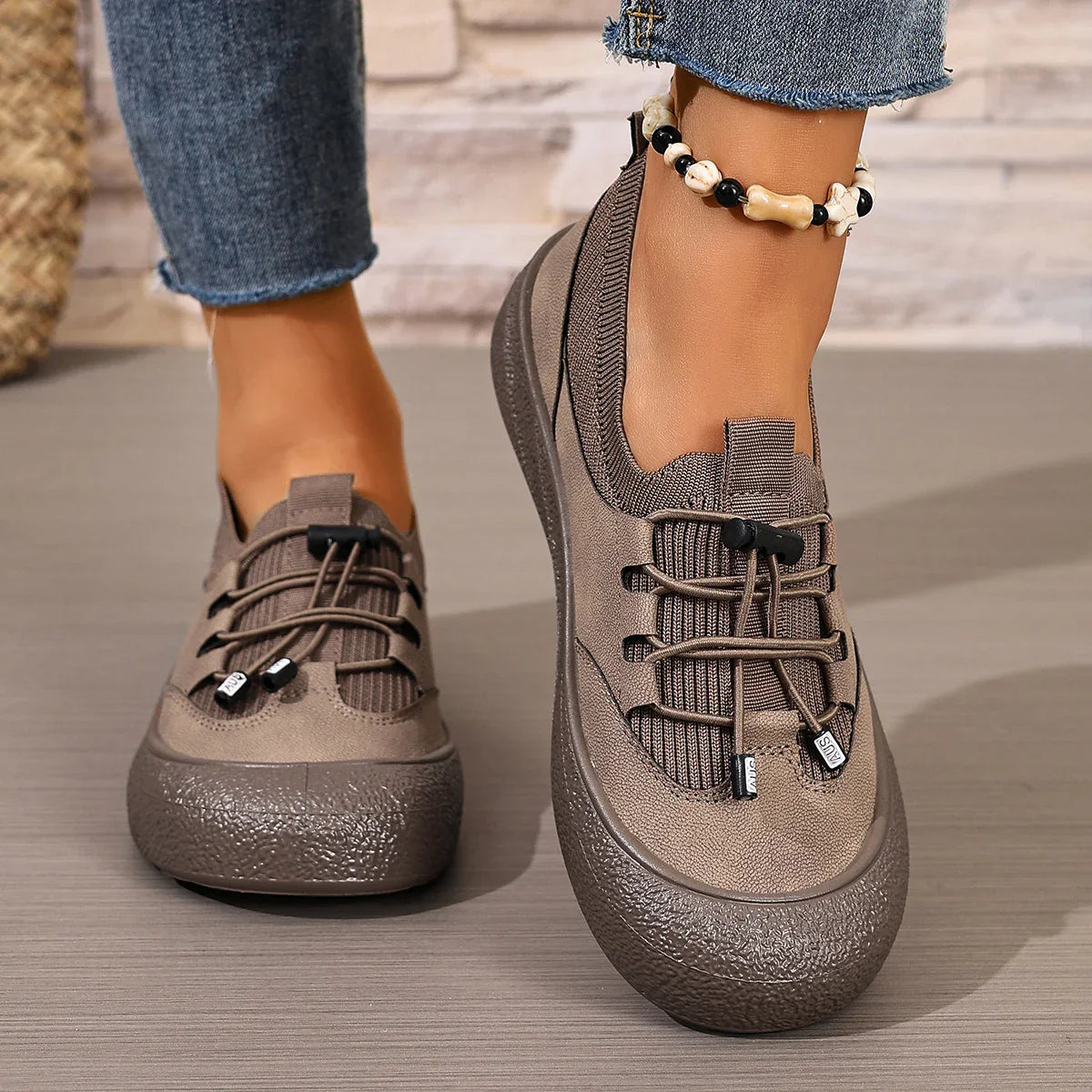 Women's Elastic Lace Slip-On Walking Shoes