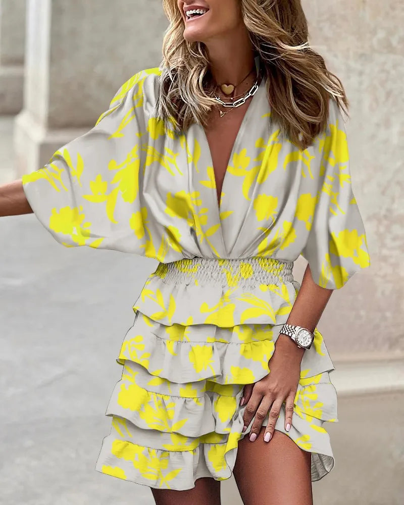 Women's Floral Wrap Dress Ruffle Tiered - Fashinoza