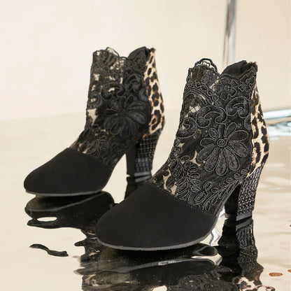 Women's Lacy High Heel Mesh Boots