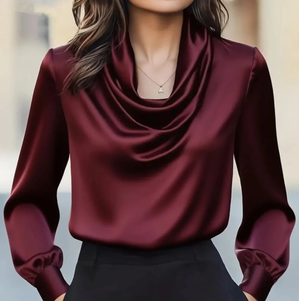 Women's Satin Cowl Neck Blouse - 
Fashinoza