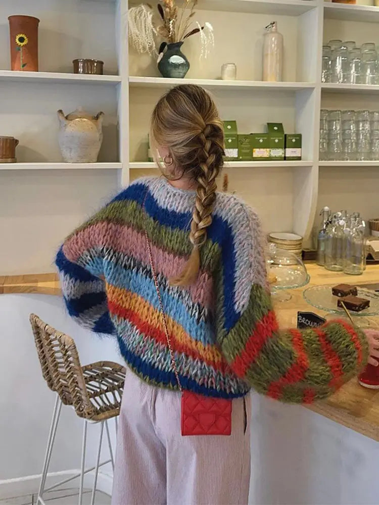 Women's Striped Knit Sweater Multicolor Long Sleeve
