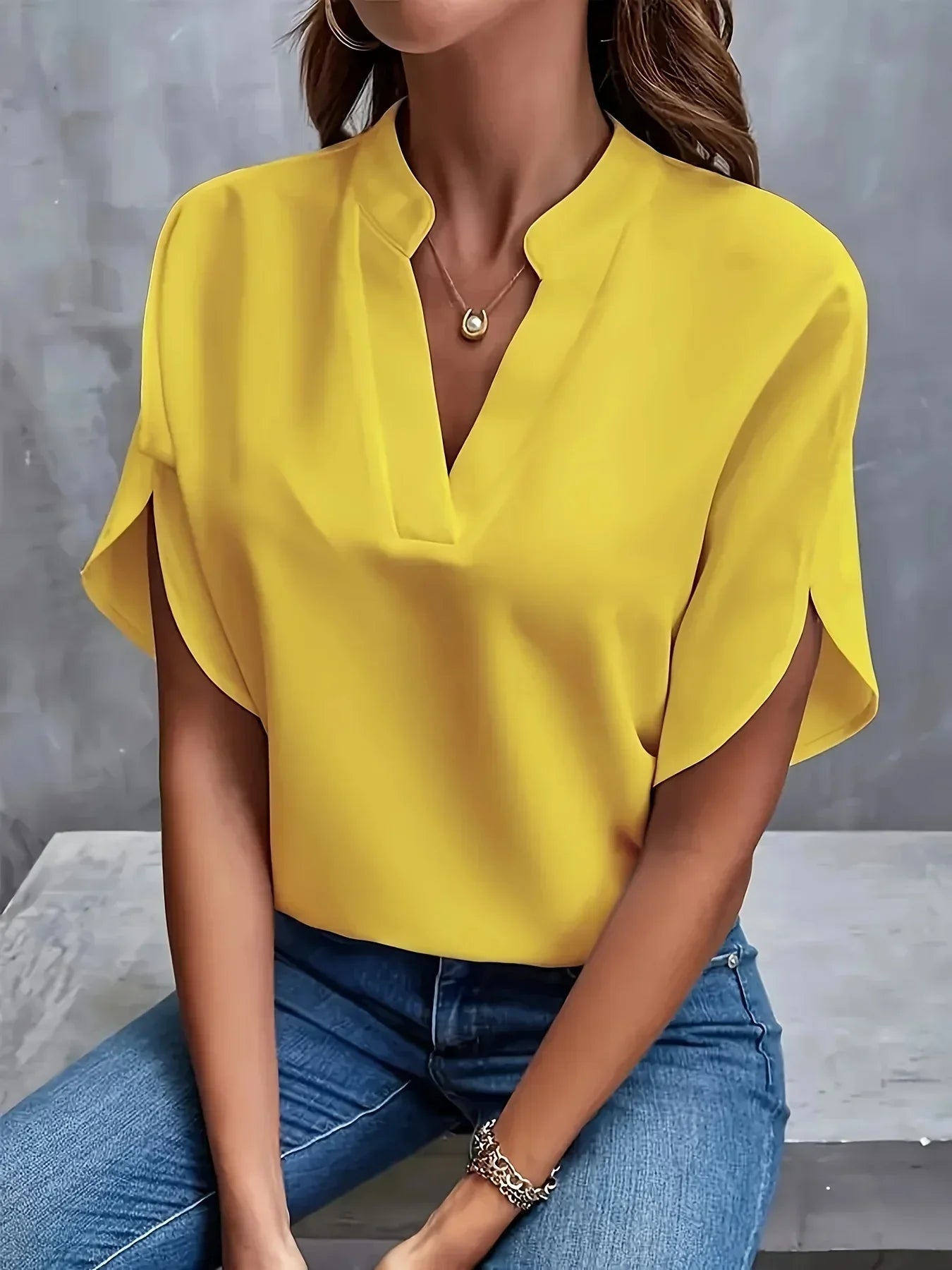 Women's Short Sleeve Split Neck Blouse