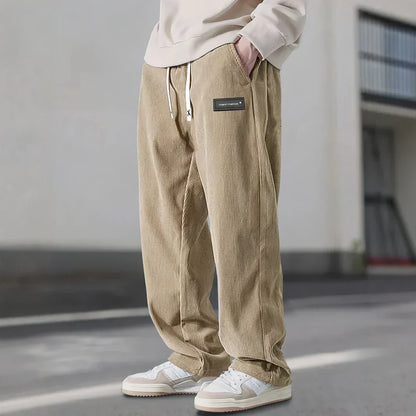 Men's Straight Leg Ribbed Pants Drawstring Waist