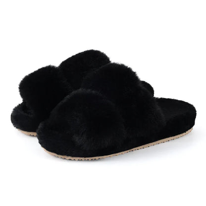 Women's Open Toe Slippers Plush Adjustable Strap Soft Sole