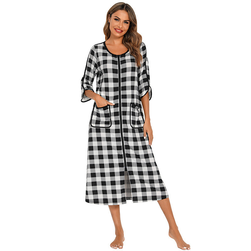 Women's Hooded Fleece Nightdress Zip-Up