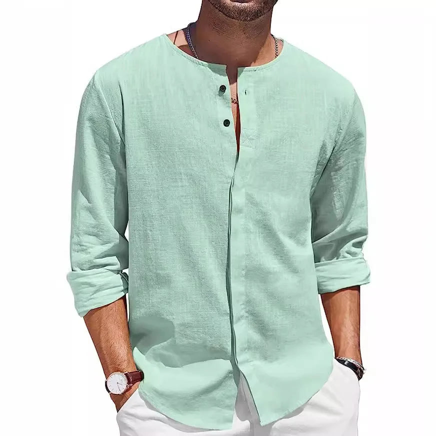 Men's Linen Henley Shirt Lightweight Beige