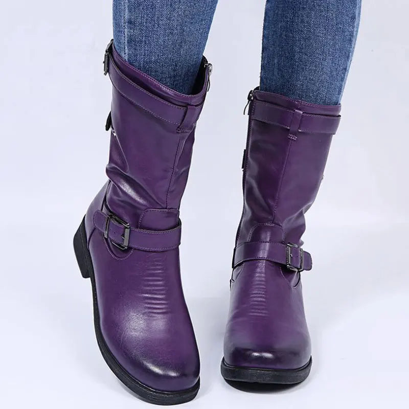 Women's Flat Boots Buckle Strap