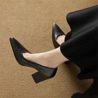 Women's Pointed Toe Pumps Block Heel Slip On Shoes