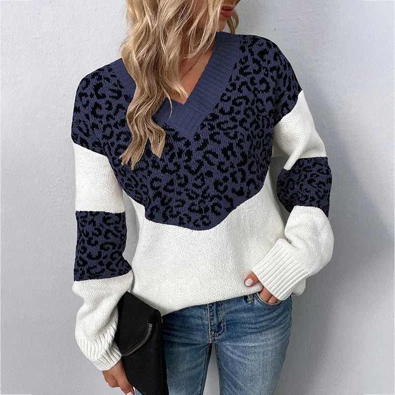 Women's Long Sleeve Sweater Contrast Sections