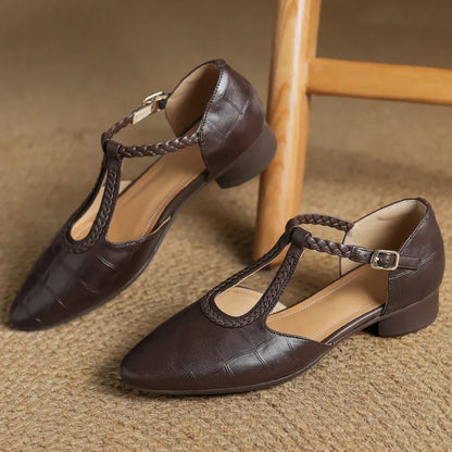 Women's Leather Mary Jane Flats Pointed Toe