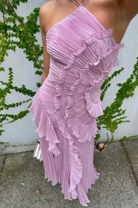 Women's Ruffle Dress Diagonal Trim