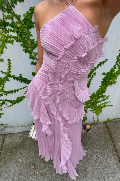 Women's Ruffle Dress Diagonal Trim