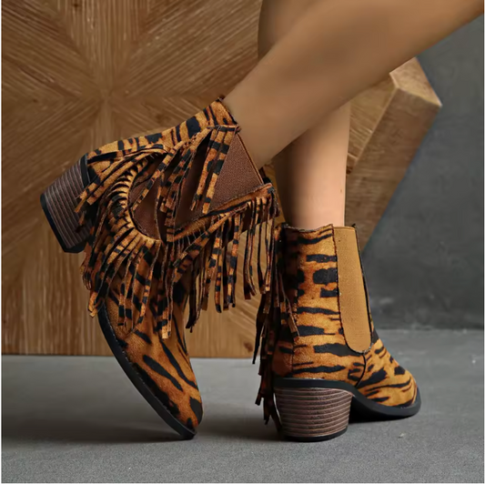Women's Fringe Ankle Boots - Fashinoza