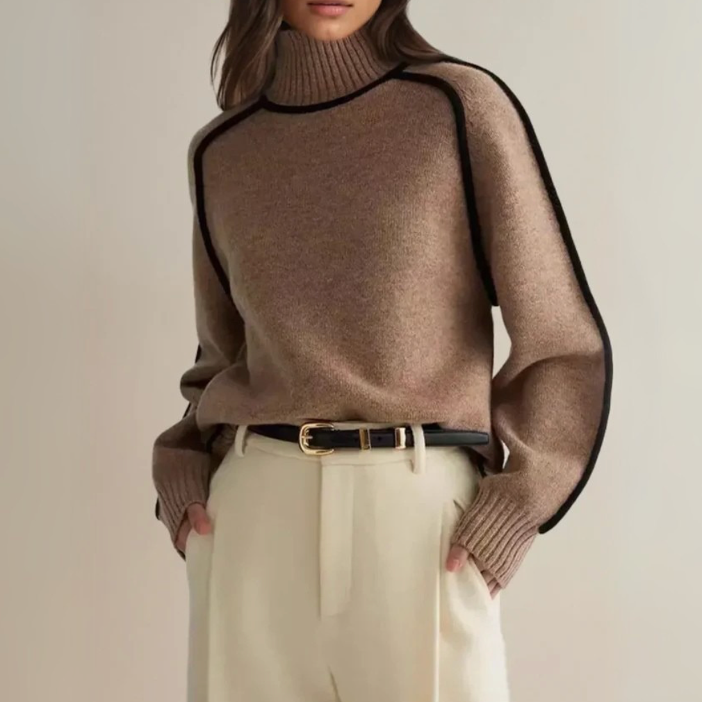 Women’s Contrast Trim Turtleneck Knit Sweater