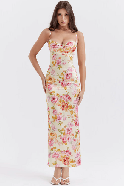 Women's Floral Spaghetti Strap Wedding Guest Dress - Fashinoza