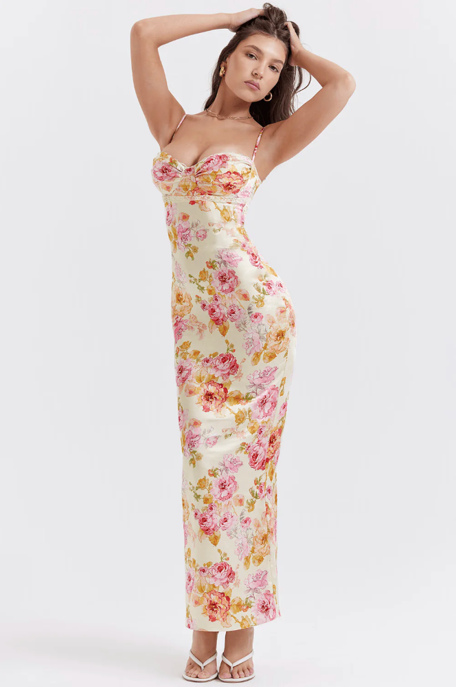 Women's Floral Spaghetti Strap Wedding Guest Dress