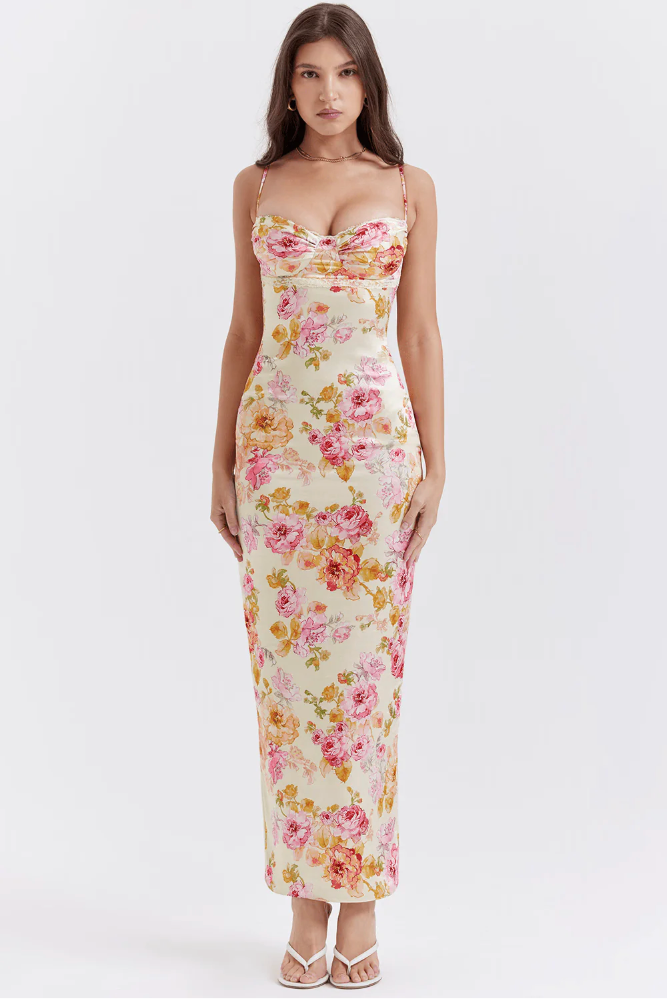 Women's Floral Spaghetti Strap Wedding Guest Dress