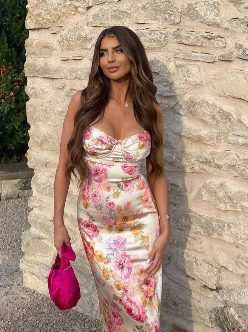 Women's Floral Spaghetti Strap Wedding Guest Dress