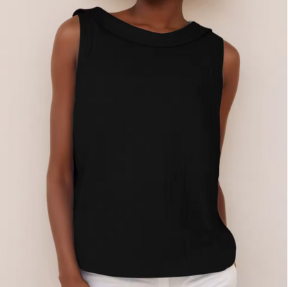 Women's Sleeveless Blouse Rolled Collar Curved Hemline