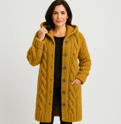 Cable Knit Hooded Cardigan Coat