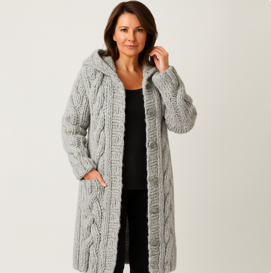 Cable Knit Hooded Cardigan Coat