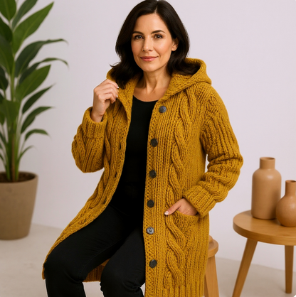 Cable Knit Hooded Cardigan Coat