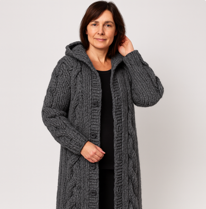 Cable Knit Hooded Cardigan Coat