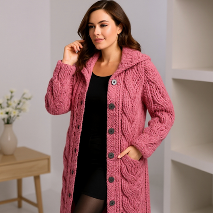 Cable Knit Hooded Cardigan Coat