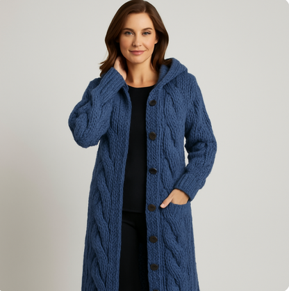 Cable Knit Hooded Cardigan Coat