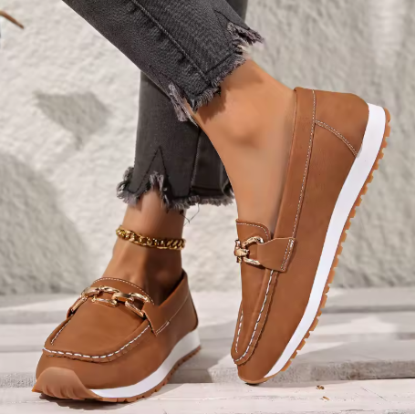 Women's Slip-On Loafers Flat Shoes Casual Leather