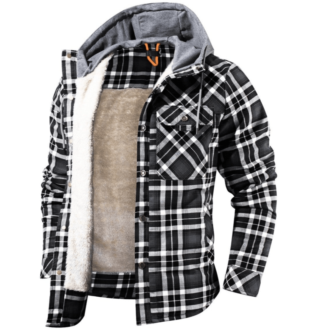 Men's Hooded Flannel Jacket Plaid - 
Fashinoza