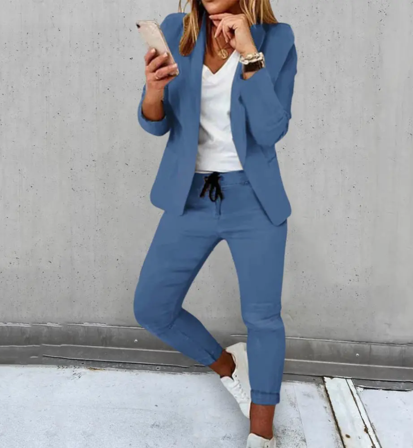 Women's Blazer And Pants Set Fitted Drawstring