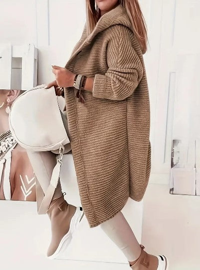 Women's Loose Fit Hooded Cardigan Long Sleeves