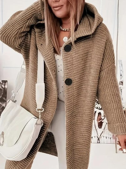 Women's Loose Fit Hooded Cardigan Long Sleeves