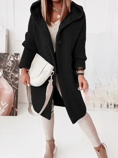 Women's Loose Fit Hooded Cardigan Long Sleeves