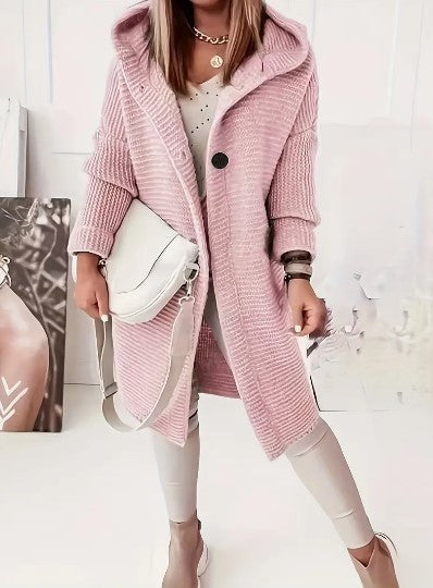 Women's Loose Fit Hooded Cardigan Long Sleeves