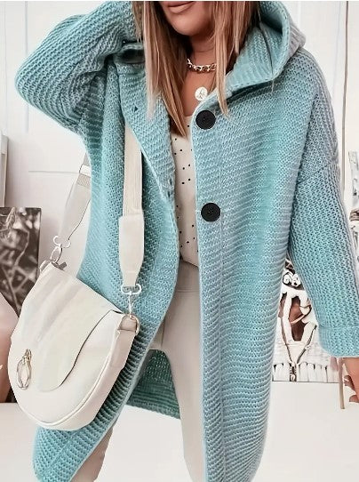 Women's Loose Fit Hooded Cardigan Long Sleeves - Fashinoza