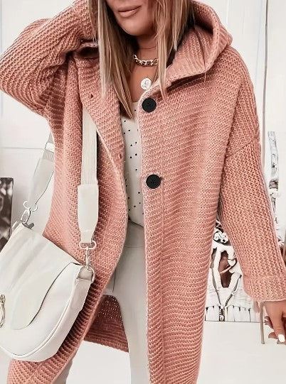 Women's Loose Fit Hooded Cardigan Long Sleeves