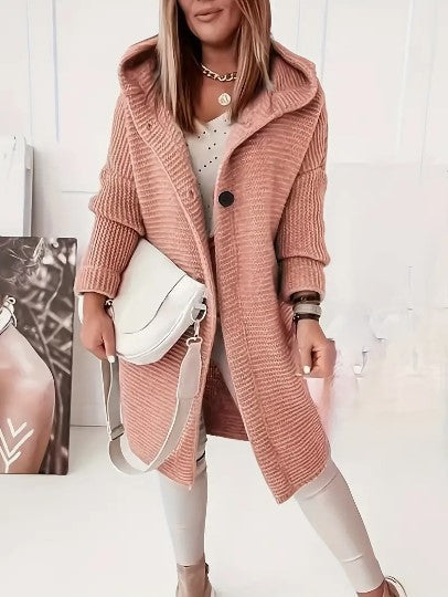 Women's Loose Fit Hooded Cardigan Long Sleeves