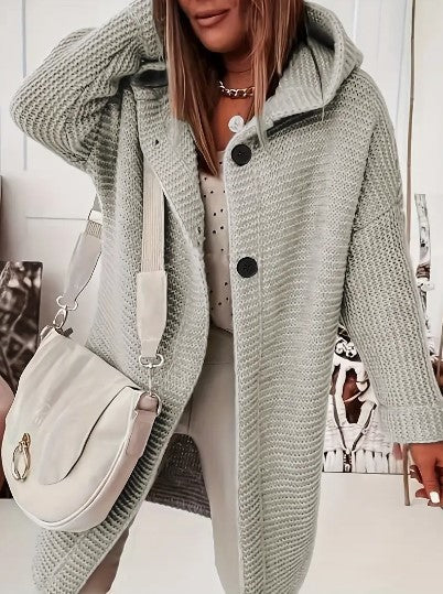 Women's Loose Fit Hooded Cardigan Long Sleeves