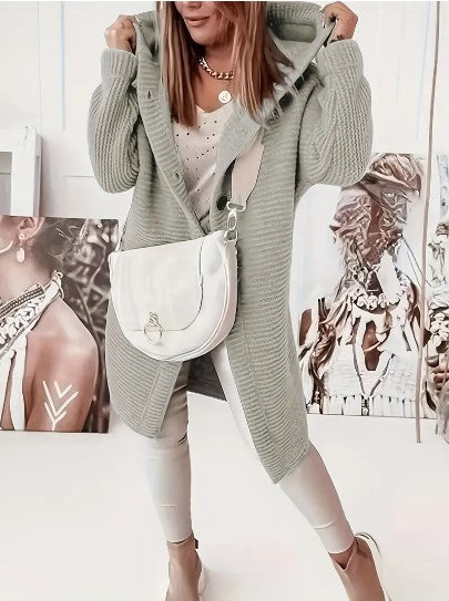 Women's Loose Fit Hooded Cardigan Long Sleeves
