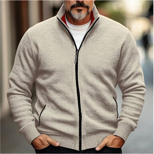Men's Zip-Up Cardigan Soft Knit Sweater - Fashinoza