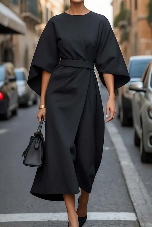 Women's Round Neck Lantern Sleeve Dress - Fashinoza