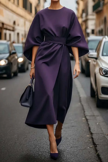 Women's Round Neck Lantern Sleeve Dress